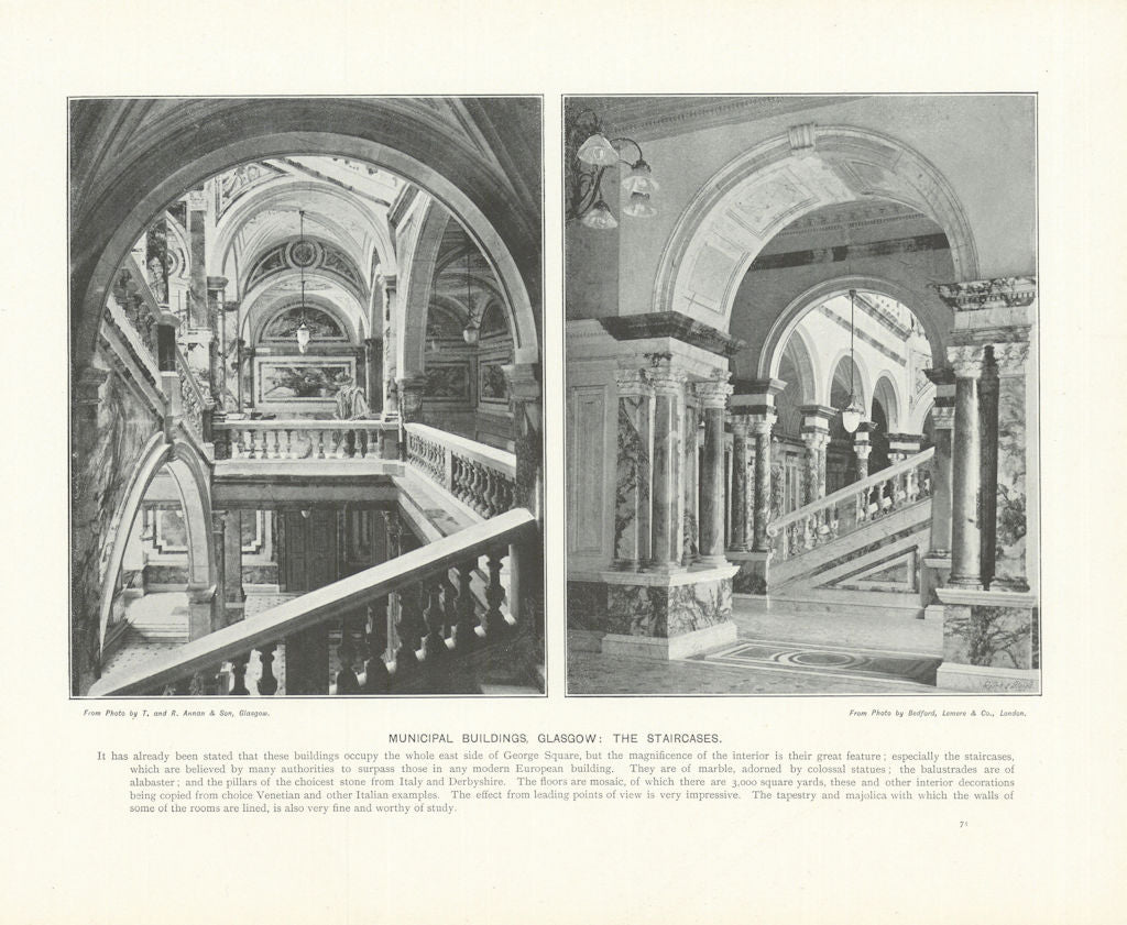Municipal Buildings, Glasgow: The staircases. Scotland 1900 old antique print